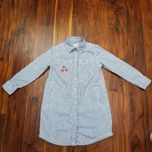 Gymboree Girls Striped Denim Shirtdress Size 7 Snap Button Long Sleeves